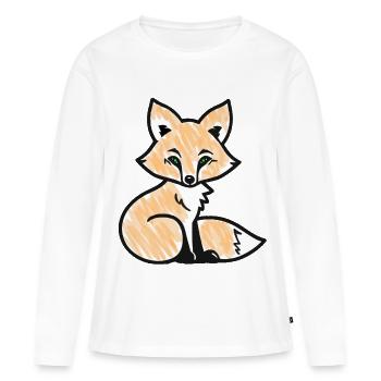 Renard roux (noir) - T-shirt manches longues Premium bio Femme - blanc - Devant - Julia (174cm)