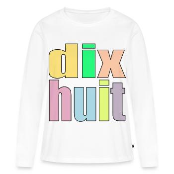 dix-huit - 18e anniversaire - 18 ans - chiffre 18 - T-shirt manches longues Premium bio Femme - blanc - Devant - Julia (174cm)
