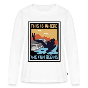 1 this is where the fun begins - Frauen Premium Bio Langarmshirt - Weiß - Vorne - Julia (174cm)