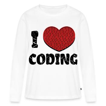 Script de code Debug Heart Statement - T-shirt manches longues Premium bio Femme - blanc - Devant - Julia (174cm)