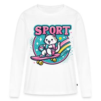 Katzensport: Skateboard-Petdesign Sport Cat  - Frauen Premium Bio Langarmshirt - Weiß - Vorne - Julia (174cm)