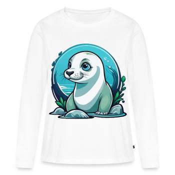 Jeune phoque en voyage de découverte - T-shirt manches longues Premium bio Femme - blanc - Devant - Julia (174cm)