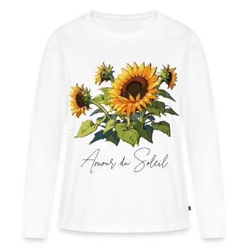 Les tournesols, un design floral pour l’été - T-shirt manches longues Premium bio Femme - blanc - Devant - Julia (174cm)