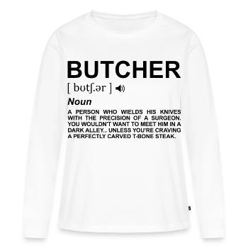 Signification de Butcher - T-shirt manches longues Premium bio Femme - blanc - Devant - Julia (174cm)