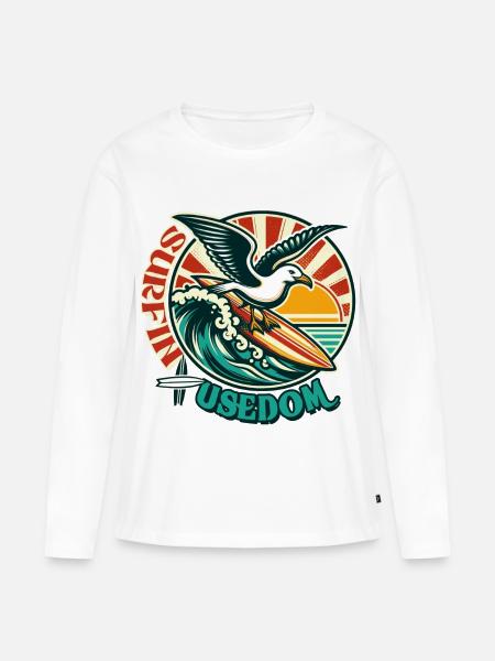 möwe Usedom T-Shirt – Ostsee Streetwear Design - Frauen Premium Bio Langarmshirt - Weiß