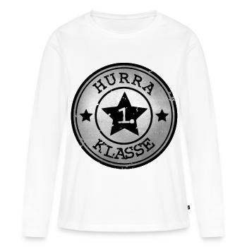 Hooray 1st Class - Star Emblem - Silver Black - Women's Premium Organic Long Sleeve Shirt - white - Front - Julia (174cm)