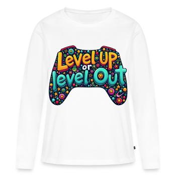 NIVEAU SUPÉRIEUR, OU NIVEAU SUPÉRIEUR, CITATION DE JEU - T-shirt manches longues Premium bio Femme - blanc - Devant - Julia (174cm)
