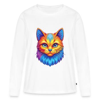 Hantilly Tiffany Chat Race Dessin animé Kawaii Animal P - T-shirt manches longues Premium bio Femme - blanc - Devant - Julia (174cm)