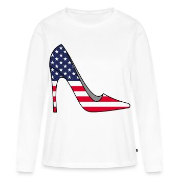 Damenschuhe und Amerika - Frauen Premium Bio Langarmshirt - Weiß - Vorne - Julia (174cm)