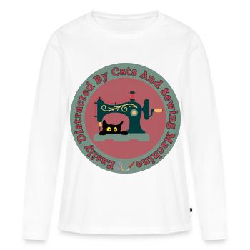 Cat at Sewing Machine Retro - Women's Premium Organic Long Sleeve Shirt - white - Front - Julia (174cm)