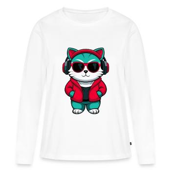 Bambino Chat Race Dessin Animé Kawaii Animal Pet - T-shirt manches longues Premium bio Femme - blanc - Devant - Julia (174cm)