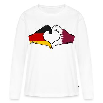 Allemagne Qatar drapeau mains forme coeur - T-shirt manches longues Premium bio Femme - blanc - Devant - Julia (174cm)