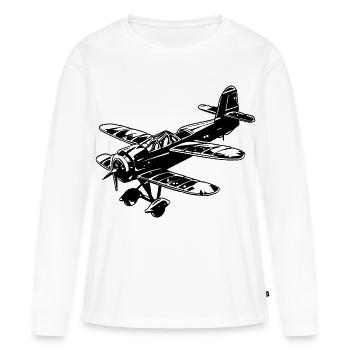 Hélice Avion Graphique - T-shirt manches longues Premium bio Femme - blanc - Devant - Julia (174cm)