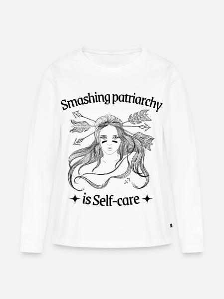 Smashing Patriarchy is Selfcare - Frauen Premium Bio Langarmshirt - Weiß