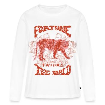 LA FORTUNE SOURIT AUX AUDACIEUX - T-shirt manches longues Premium bio Femme - blanc - Devant - Julia (174cm)