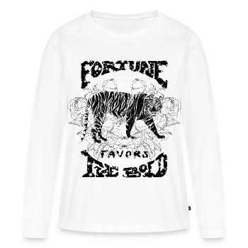 LA FORTUNE SOURIT AUX AUDACIEUX - T-shirt manches longues Premium bio Femme - blanc - Devant - Julia (174cm)