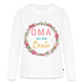 Oma ist die Beste! Wildblumen, personalisierbar - Frauen Premium Bio Langarmshirt - Weiß - Vorne - Julia (174cm)