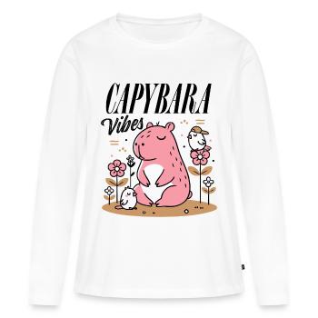 Capybara détendu avec des amis - T-shirt manches longues Premium bio Femme - blanc - Devant - Julia (174cm)