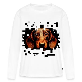 Teckel à poil dur pixelart - T-shirt manches longues Premium bio Femme - blanc - Devant - Julia (174cm)