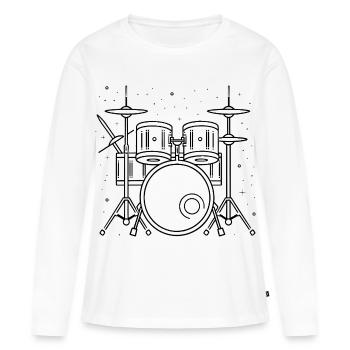 Drum Set Zeichnung - Frauen Premium Bio Langarmshirt - Weiß - Vorne - Julia (174cm)