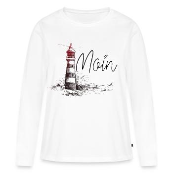 Moin Leuchtturm Nordsee Hamburg Küste Plattdeutsch - Frauen Premium Bio Langarmshirt - Weiß - Vorne - Julia (174cm)