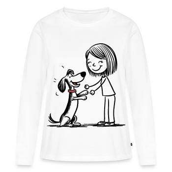 Qui joue avec le chien ! - T-shirt manches longues Premium bio Femme - blanc - Devant - Julia (174cm)