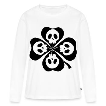 Totenköpfe und schwarzes vierblättriges Kleeblatt - Frauen Premium Bio Langarmshirt - Weiß - Vorne - Julia (174cm)