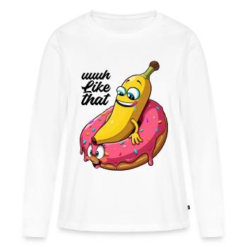 Banane Donut Relation Amour Faire Cadeau - T-shirt manches longues Premium bio Femme - blanc - Devant - Julia (174cm)