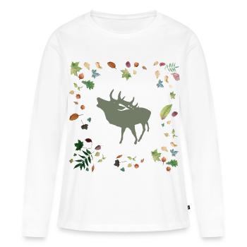 Cerf aux feuilles d’automne - T-shirt manches longues Premium bio Femme - blanc - Devant - Julia (174cm)