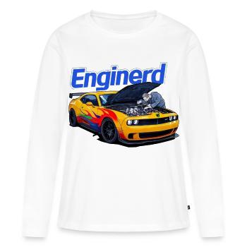 Muscle Car en cours de travail par un mécanicien - T-shirt manches longues Premium bio Femme - blanc - Devant - Julia (174cm)