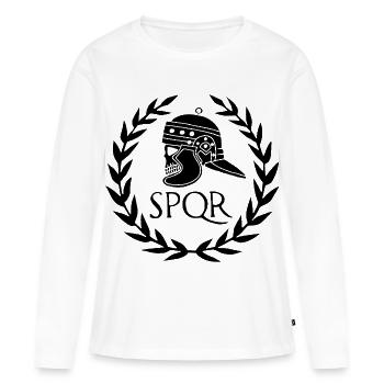 Empire romain et crâne noir - T-shirt manches longues Premium bio Femme - blanc - Devant - Julia (174cm)