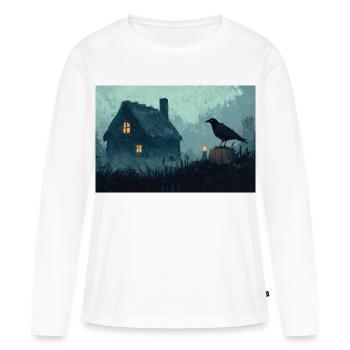 Poster Illustration Maison Hantée - T-shirt manches longues Premium bio Femme - blanc - Devant - Julia (174cm)
