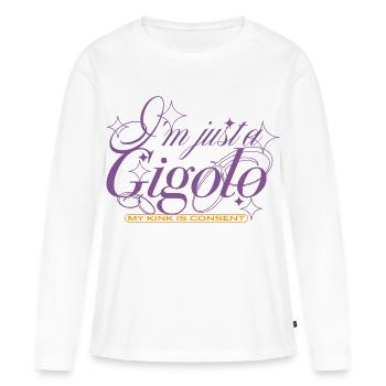 Just a Gigolo – avec consentement - T-shirt manches longues Premium bio Femme - blanc - Devant - Julia (174cm)