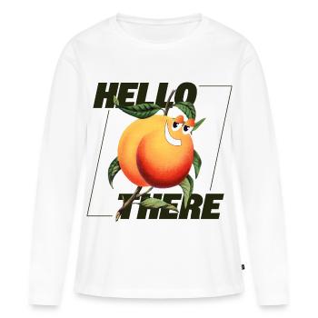 Peach Retro – Déclaration Hello There - T-shirt manches longues Premium bio Femme - blanc - Devant - Julia (174cm)