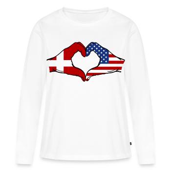 Dänemark USA Flagge Haende Herzform - Frauen Premium Bio Langarmshirt - Weiß - Vorne - Julia (174cm)
