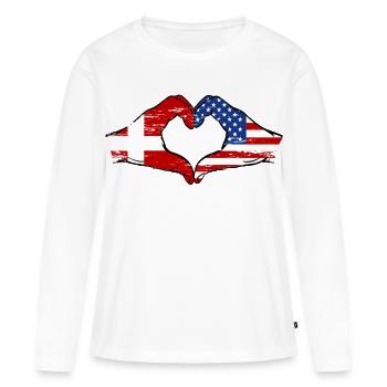 Dänemark USA Flagge Haende Herzform used - Frauen Premium Bio Langarmshirt - Weiß - Vorne - Julia (174cm)