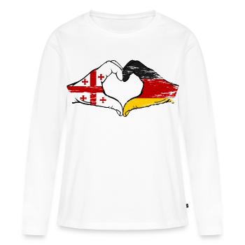 Géorgie Allemagne Drapeau Mains Coeur Forme utilisation - T-shirt manches longues Premium bio Femme - blanc - Devant - Julia (174cm)