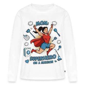 Mère, super-héroïne en mission ! - T-shirt manches longues Premium bio Femme - blanc - Devant - Julia (174cm)