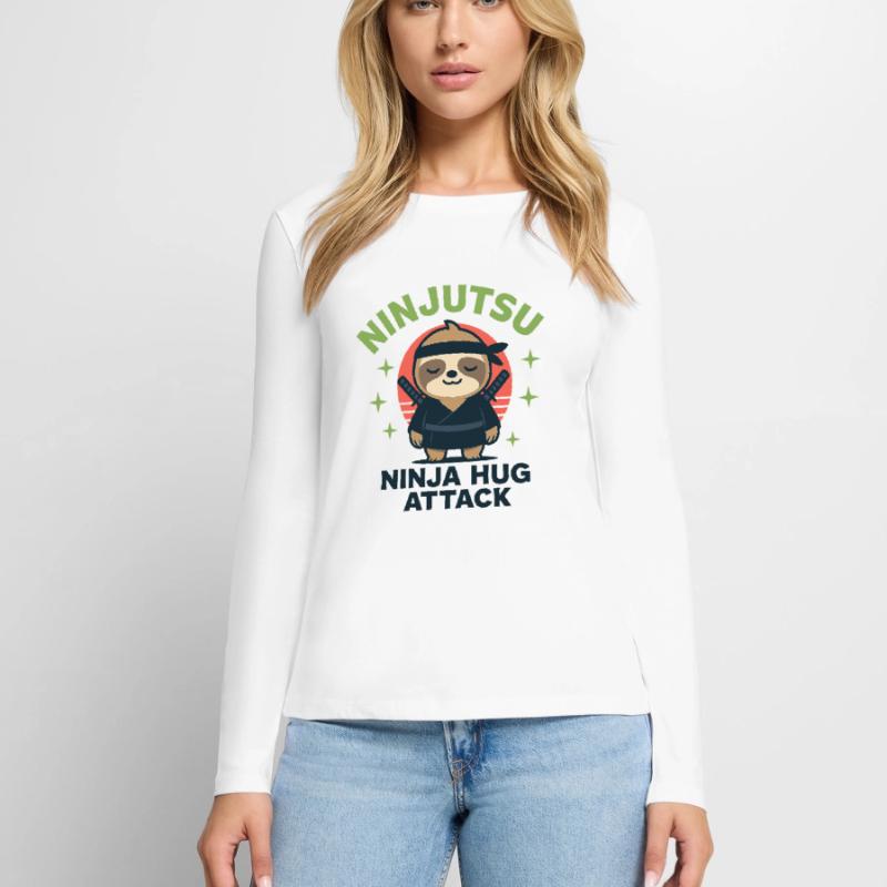 Ninja Cuddle Sloth HugAttack Women's Premium Organic Long Sleeve Shirt