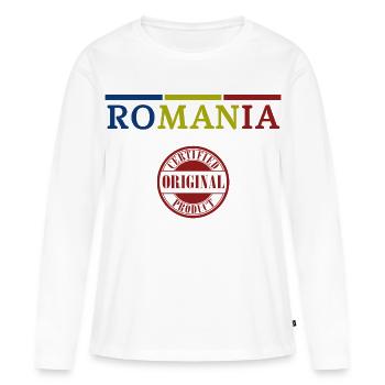 Drapeau roumain, fierté roumaine - T-shirt manches longues Premium bio Femme - blanc - Devant - Julia (174cm)