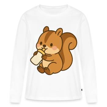 Flacon Écureuil moelleux - T-shirt manches longues Premium bio Femme - blanc - Devant - Julia (174cm)