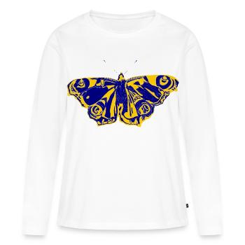 Blue-yellow butterfly – symbol of lightness - Women's Premium Organic Long Sleeve Shirt - white - Front - Julia (174cm)