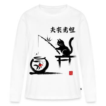Minimalistisches Blattmuster auf fettem Hintergrund - Frauen Premium Bio Langarmshirt - Weiß - Vorne - Julia (174cm)