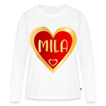 PRÉNOM FILLE MILA HEART - T-shirt manches longues Premium bio Femme - blanc - Devant - Julia (174cm)