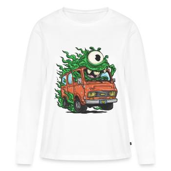 Monstre vert dans un fourgon rétro - T-shirt manches longues Premium bio Femme - blanc - Devant - Julia (174cm)