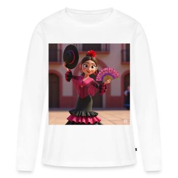 Flamenco mit Kunst - Frauen Premium Bio Langarmshirt - Weiß - Vorne - Julia (174cm)