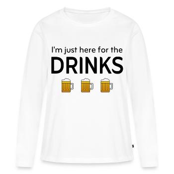 Ich bin nur wegen der Drinks hier - Frauen Premium Bio Langarmshirt - Weiß - Vorne - Julia (174cm)