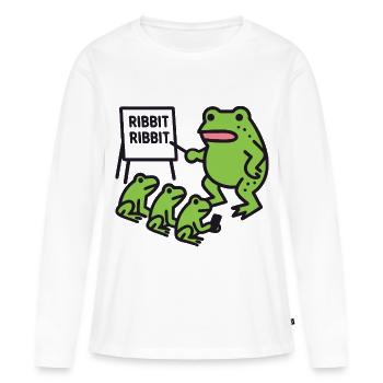 Froschunterricht mit Ribbit-Phrase - Frauen Premium Bio Langarmshirt - Weiß - Vorne - Julia (174cm)