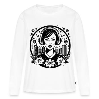 Streetwear – femme, casque, hip-hop, cool - T-shirt manches longues Premium bio Femme - blanc - Devant - Julia (174cm)