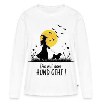 Die mit dem Mops geht ! - Frauen Premium Bio Langarmshirt - Weiß - Vorne - Julia (174cm)